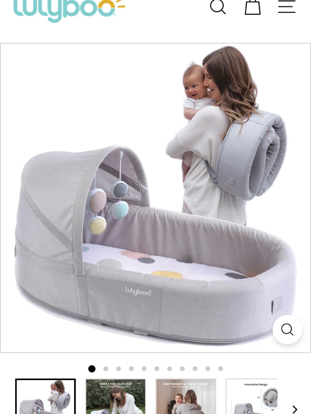 Lulyboo Gray Travel Baby Bassinet with Canopy